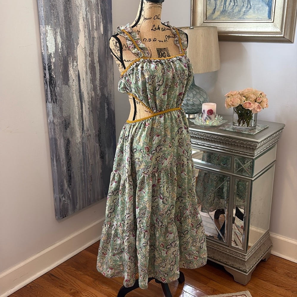 CURRENT AIR ANTHOLOGIE cutout designer sexy maxi floral green purple dress M 6 8